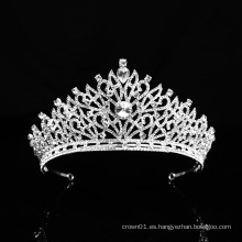 Corona de boda india de plata Noble Diamante de imitación de cristal Princesa Reina Tiara de ballet nupcial para mujer